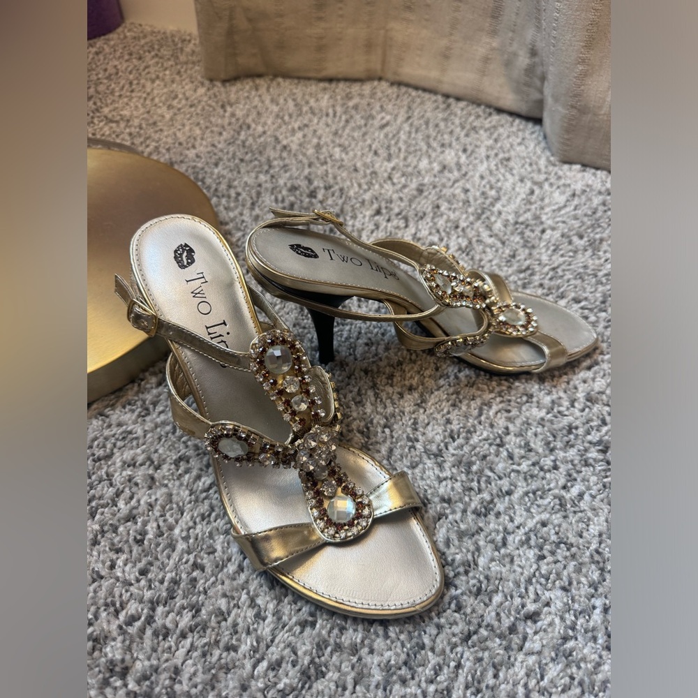 Y2K Gold and silver jeweled strappy heels - Picture 3 of 4